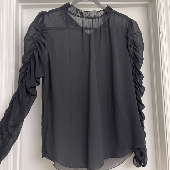 See by Chloe Long Sleeve Rutched Georgette Sheer Blouse Black Sz M/L - Picture 3 of 5